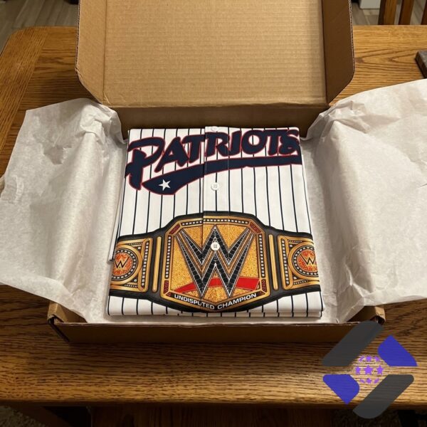 Somerset Patriots WWE Championship Belt Baseball Jersey - close-up of lower front with championship belt
