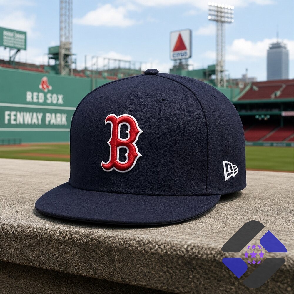 Boston Red Sox Logo Cap - player wearing cap in dugout, looking ahead