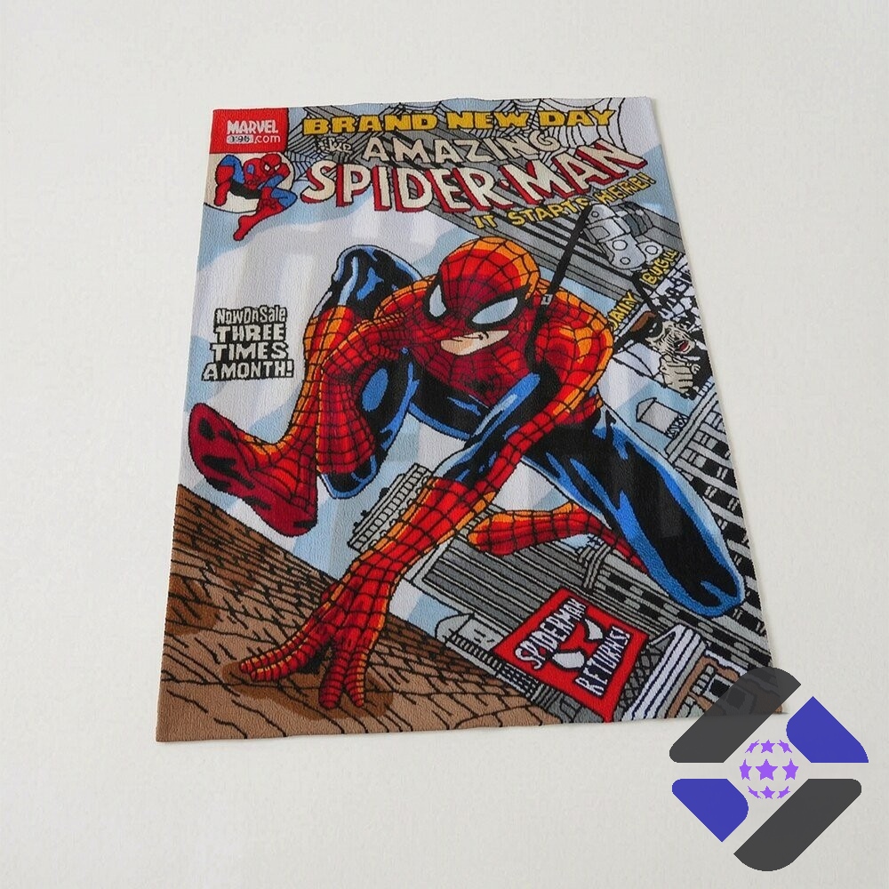 Spider-Man Brand New Day Comic Cover Poster Blanket - detail of Marvel logo and top left text
