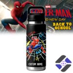 Spider-Man Back to School Bottle - black insulated bottle with Spider-Man graphic and custom name area