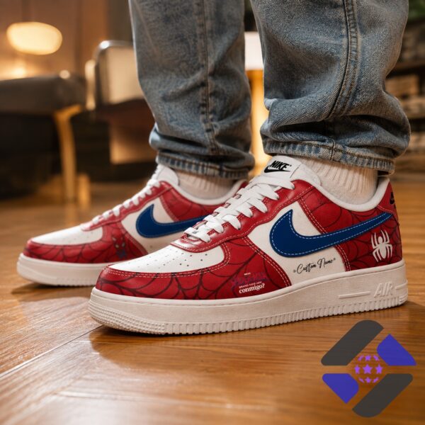 Spider-Man Brand New Day Custom Name Sneaker - close-up of the left shoe showing the Spidey character and
