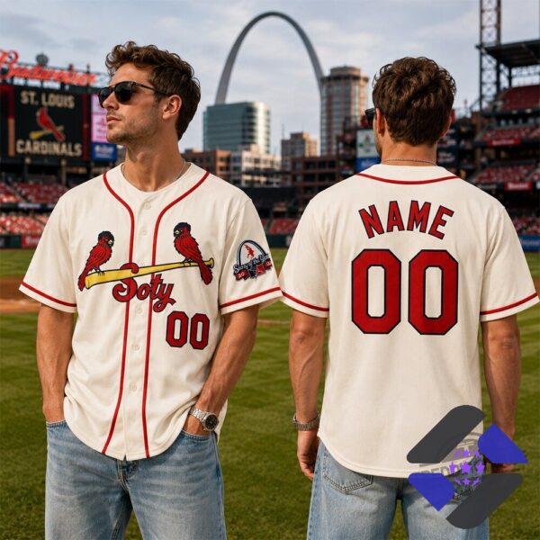 St. Louis Cardinals Emo-Punk Bird Story Of The Year Baseball Jersey - close-up of the front design with
