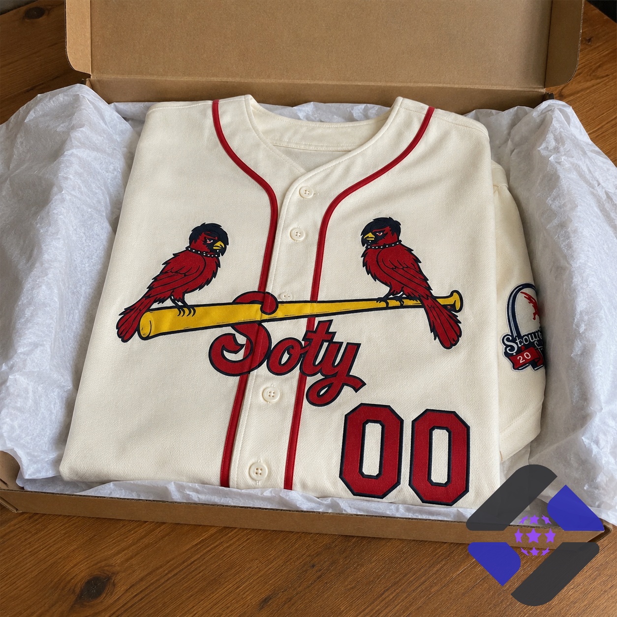 St. Louis Cardinals Emo-Punk Bird Story Of The Year Baseball Jersey - front view with a red cap and baseball