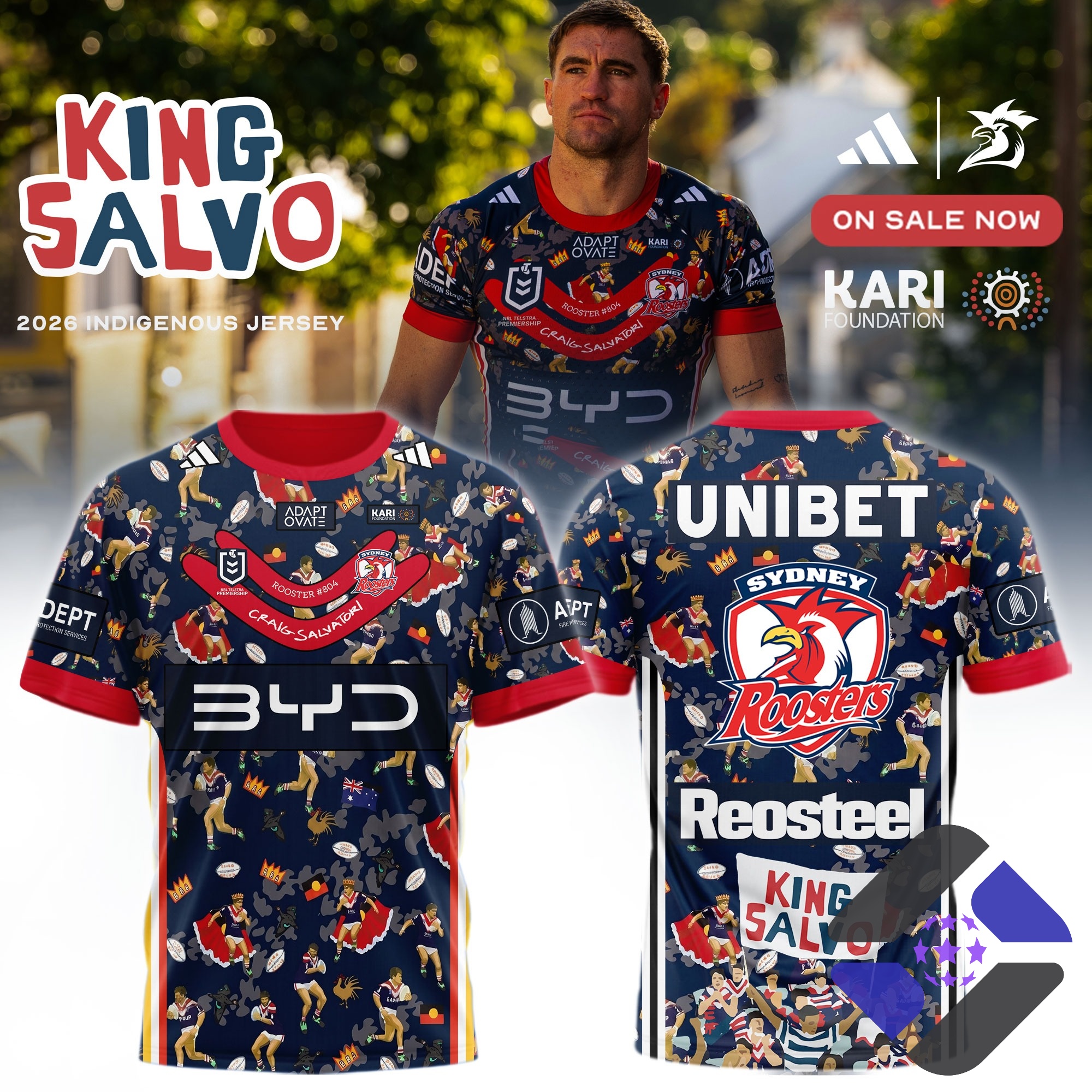 Sydney Roosters King Salvo Craig Salvatori 2026 Indigenous Jersey - Front View