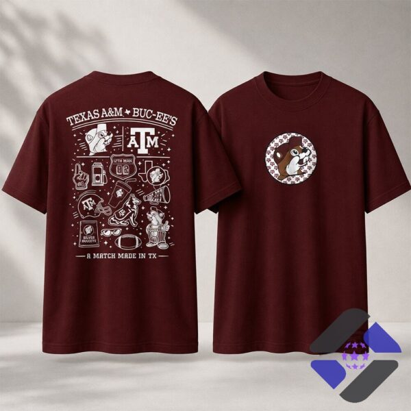 Texas A&M Aggies Buc-ee's A Match Made In Texas T-Shirt - detailed view of the back graphic