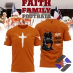Texas Longhorns Faith Family Football T-Shirt - composite front and back view