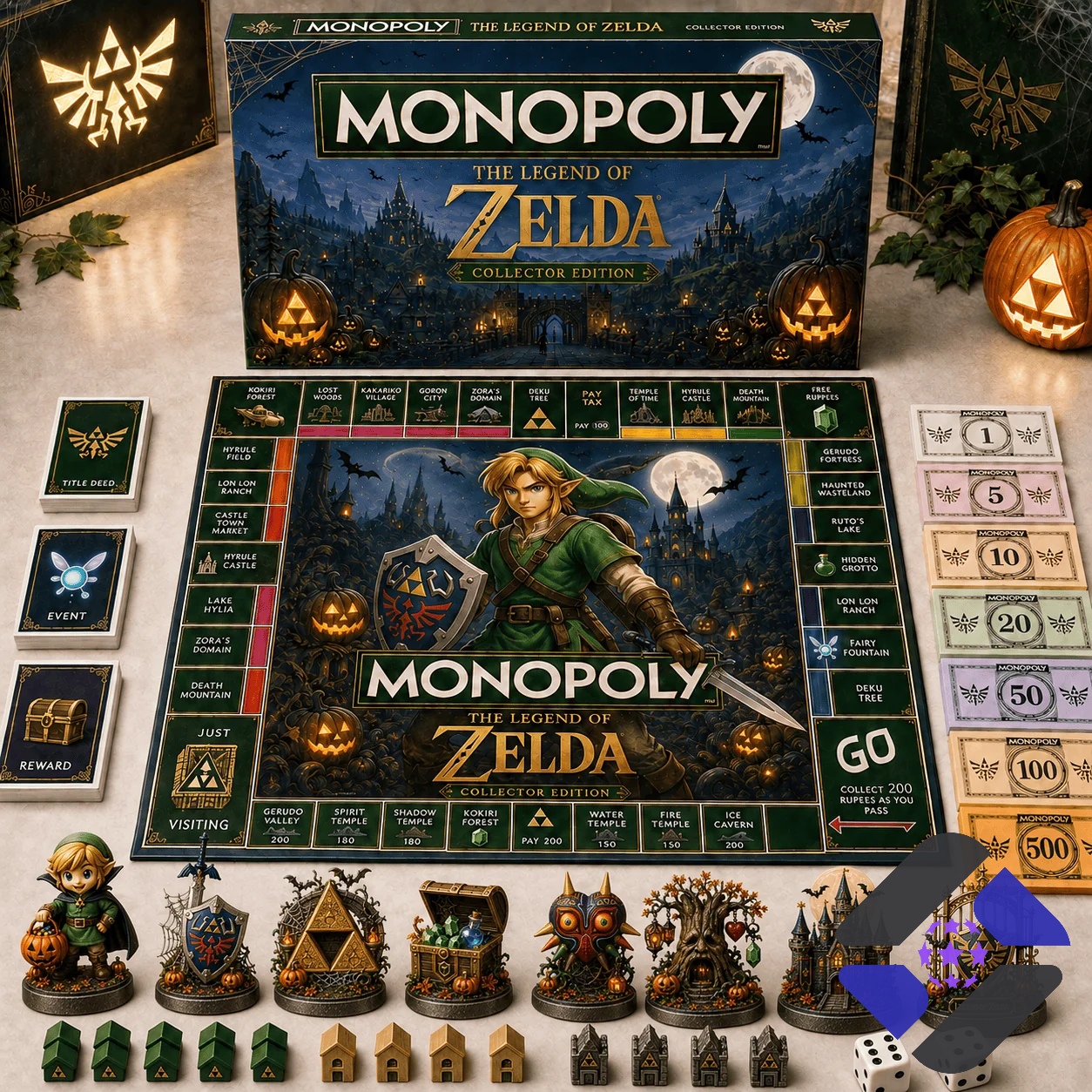 The Legend of Zelda Monopoly Board Game - full setup with box, board, and pieces