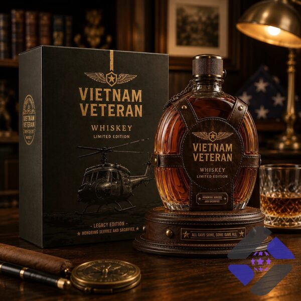 Vietnam Veteran Legacy Edition Whiskey box close-up with helicopter graphic