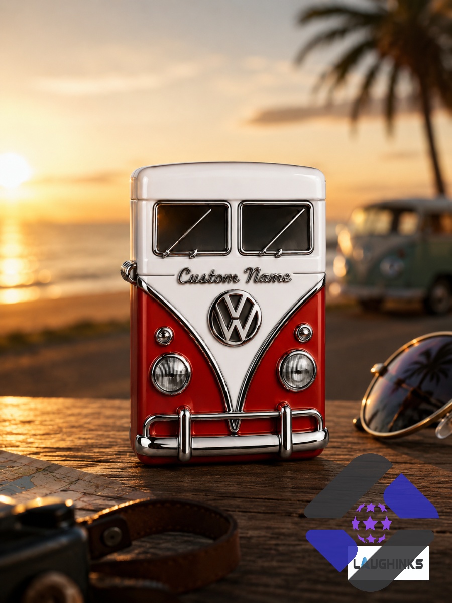 Volkswagen Camper Van Jessica Personalized Lighter Case - close-up of top front