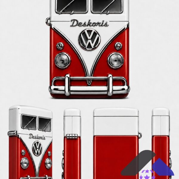 Volkswagen Camper Van Jessica Personalized Lighter Case - close-up of front with campfire