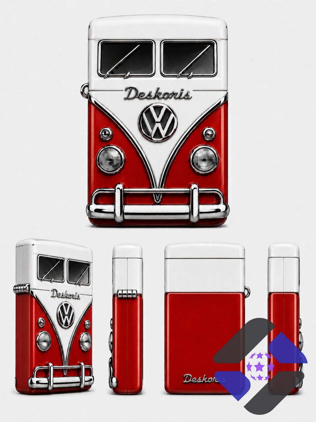 Volkswagen Camper Van Jessica Personalized Lighter Case - close-up of front with campfire