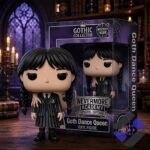 Wednesday Addams Nevermore Academy Goth Dance Queen Funko Pop figure next to its collector box