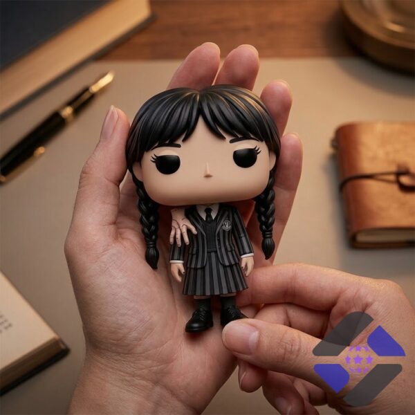 Wednesday Addams Funko Pop figure inside its clear display box, showing 'Gothic Collector' text